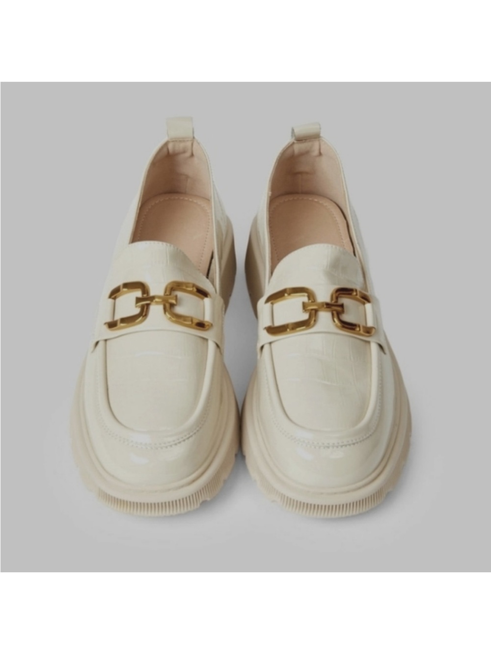 Croc-Effect Leather Platform Loafers - Creamy White, 9